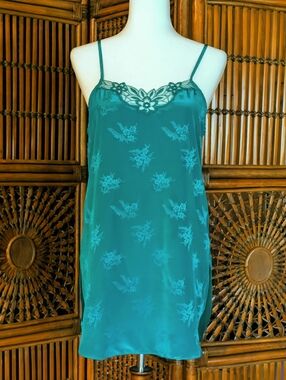 JAYRE CALIFORNIA Chemise / Nightgown - Green Jacquard & Lace - M - EVC